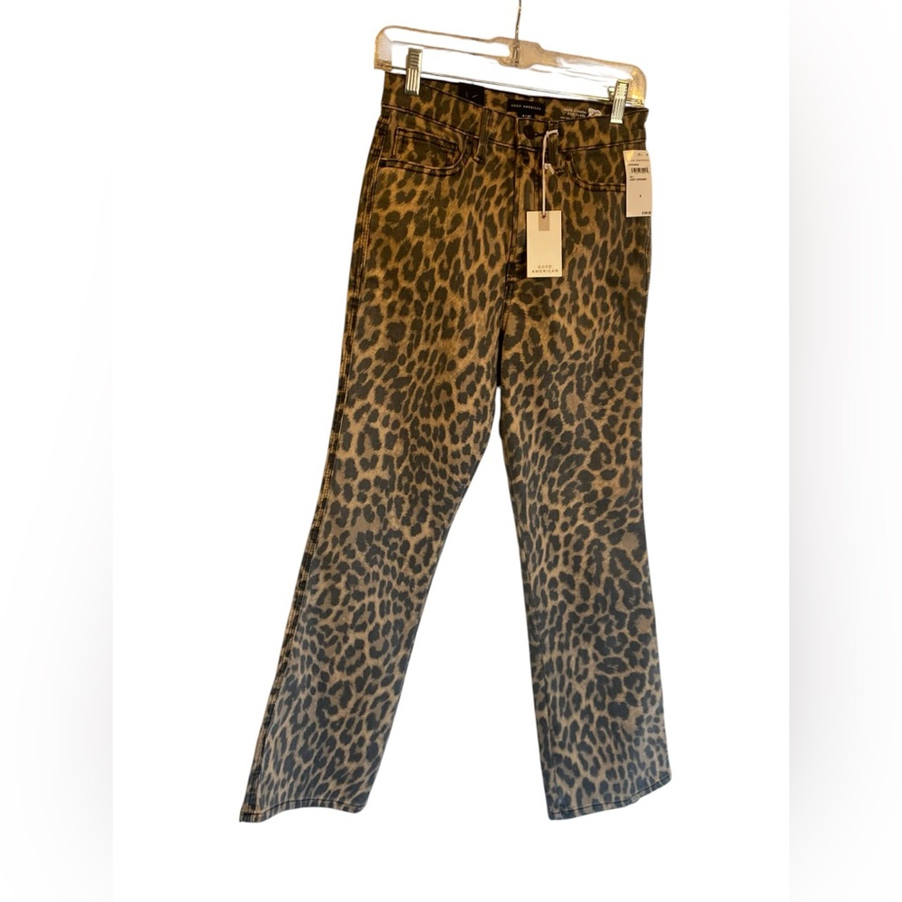 Nwt Good American Leopard Print kick flare jeans